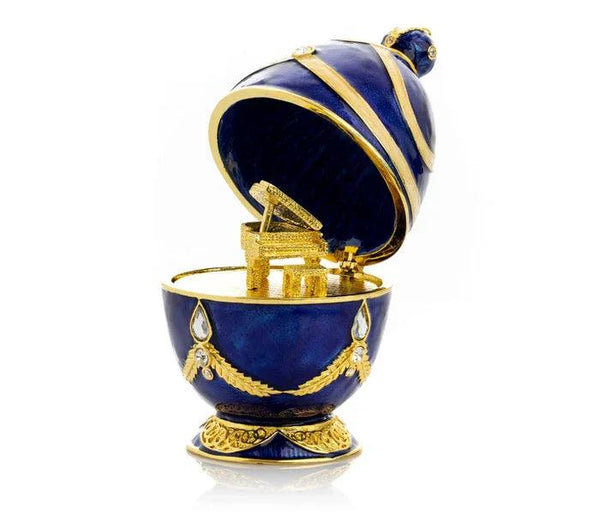 Blue Faberge Egg with Golden Piano Surprise - Gifts for You 'n Me