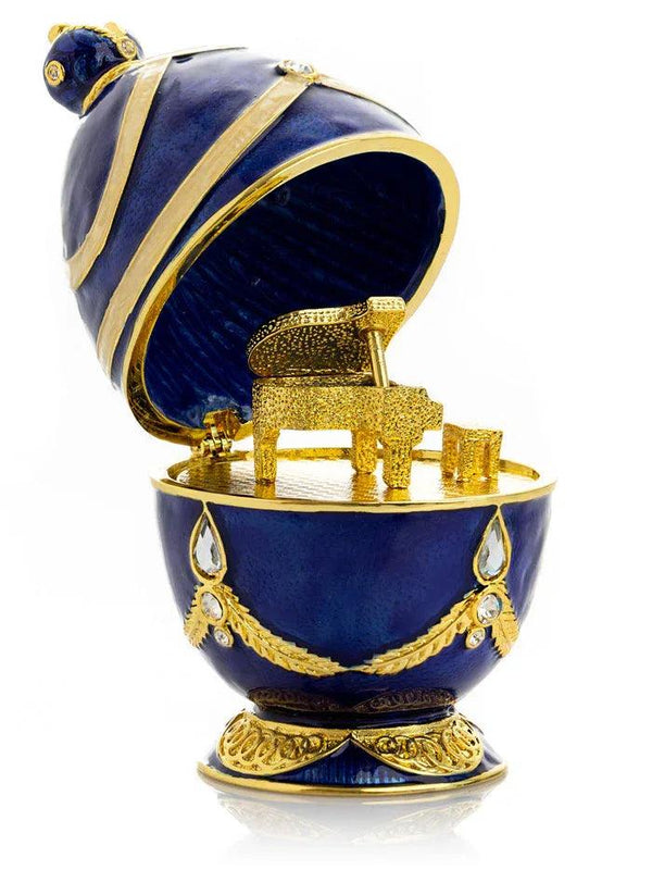 Blue Faberge Egg with Golden Piano Surprise - Gifts for You 'n Me