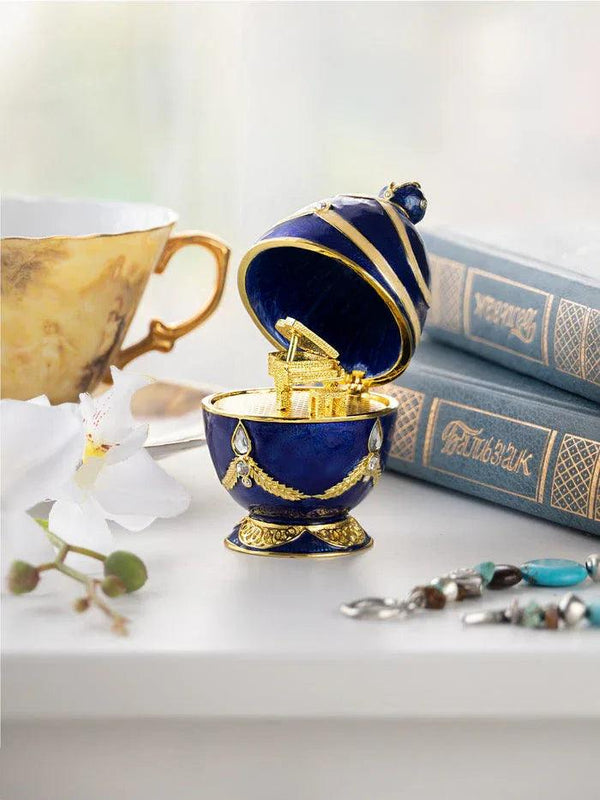 Blue Faberge Egg with Golden Piano Surprise - Gifts for You 'n Me