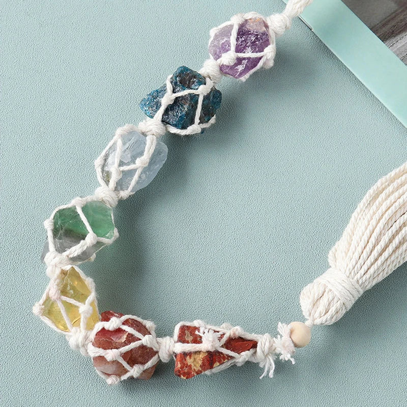 Natural Crystal Seven Color Gemstone Gypsum Rod DIY Wearing Mesh Bag Hanging Decoration Yellow Purple Crystal Car Hanging