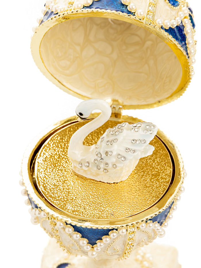 Pearl Beige Faberge Egg with Swan Hidden compartment