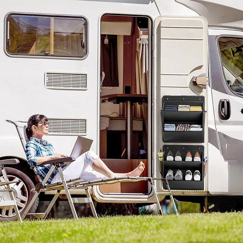 RV shoe storage (adhesive), over-door rack with deep pockets – for motorhomes, narrow wardrobes, 1 piece