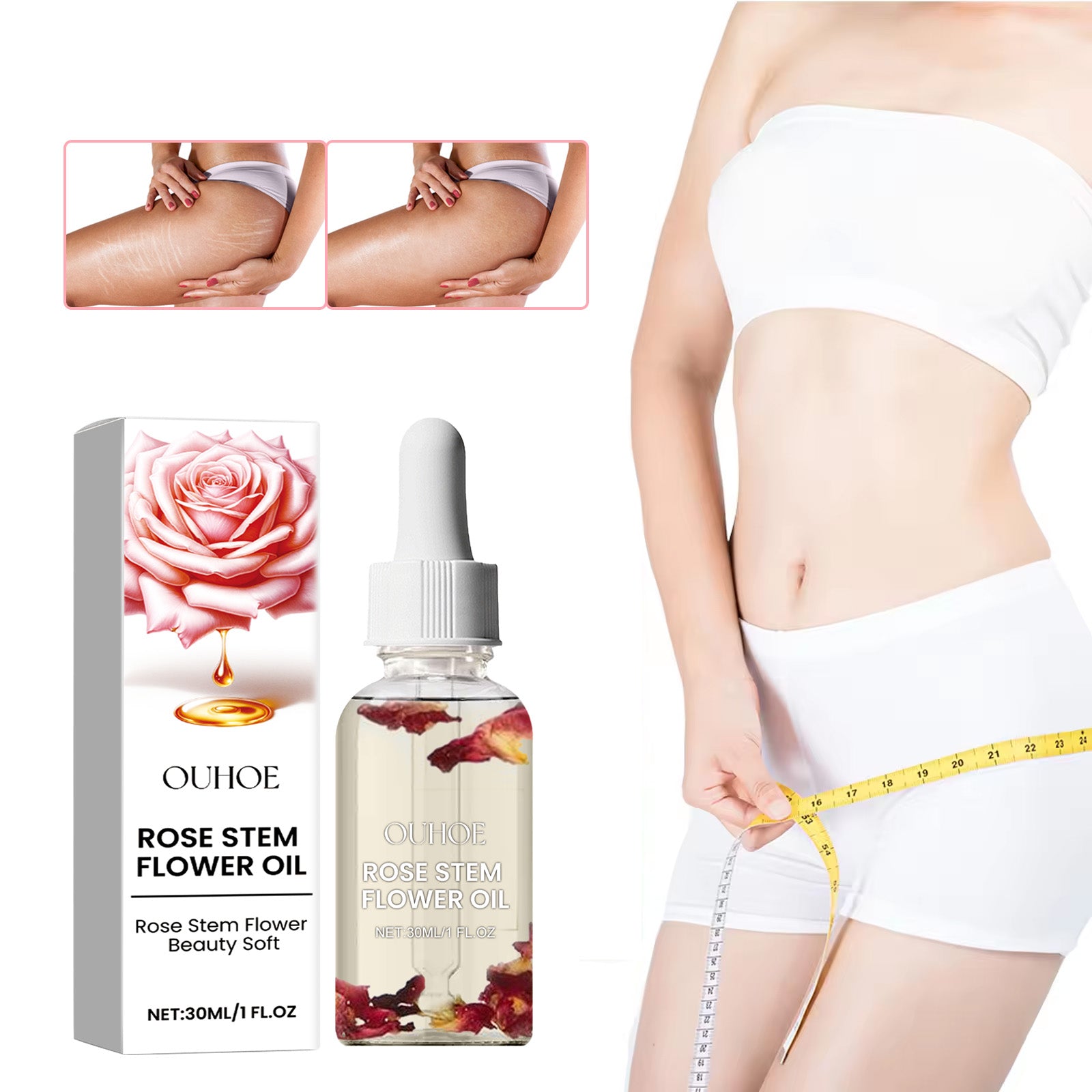 Rose Stem Flower Oil, Body Skin Massage Treatment Moisturizing And Firming Loose Skin Slimming Treatment Oil