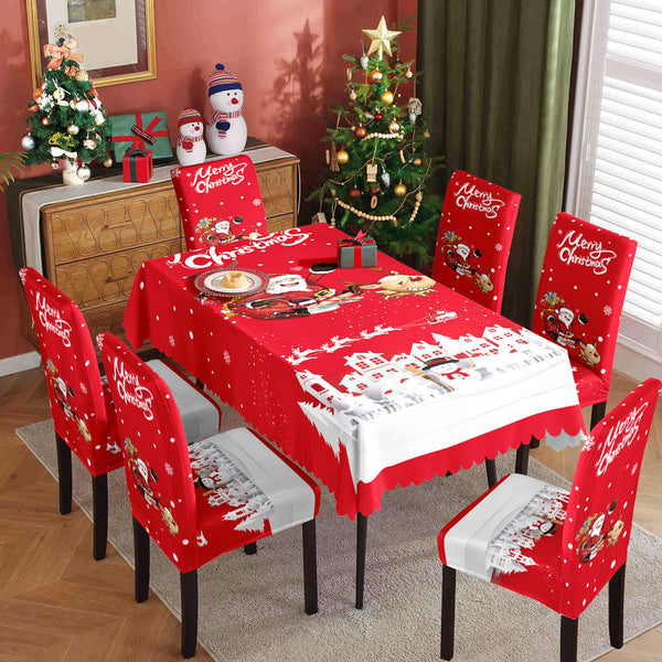 Christmas tablecloth, holiday decoration, elastic chair cover, household dining table, waterproof and dustproof tablecloth, fabric decorative tablecloth