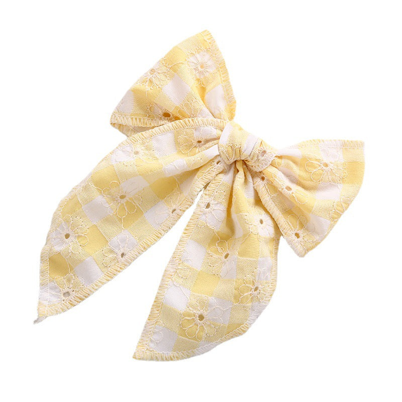 Children's Headwear Girl Plaid Cotton Embroidery Bow Hairpin Big Swallowtail Hairpin
