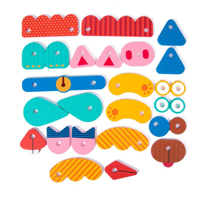 Wooden Creative Animal Puzzle Building Blocks Fun Face Changing 3D Puzzle Fun Kindergarten Puzzle Toy
