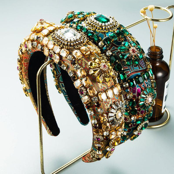Hair Hoop Baroque Court Style Heavy Industry Full Drill Hoop Thickened Sponge Embroidery Wide-Brimmed Prom Hair Accessories