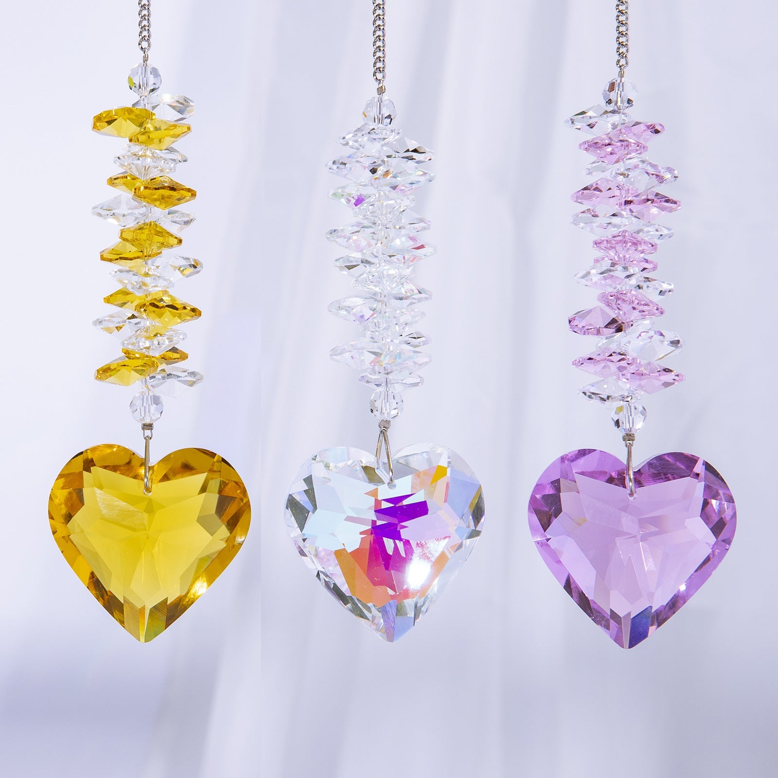 Crystal sun catcher pendant wholesale peach heart love prism living room garden decoration hanging sunshine