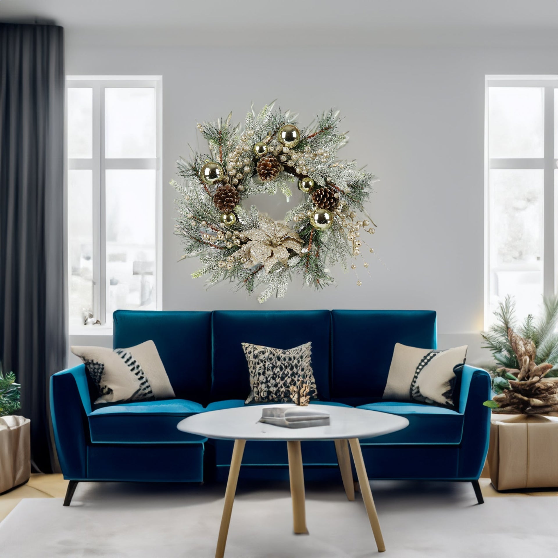 Christmas Wreath 20 Inch Christmas Door Decorations Wreath with Warm Lights V.I.P Digital Presence