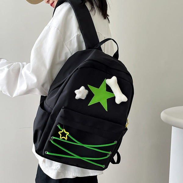 Japanese cute girl bag Niche self made fiv pointed star backpack ins college student schoolbag female high school backpack