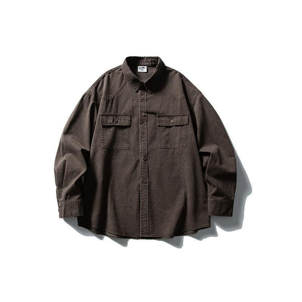 Used washed casual loose long sleeved shirt jacket men's workwear shirt