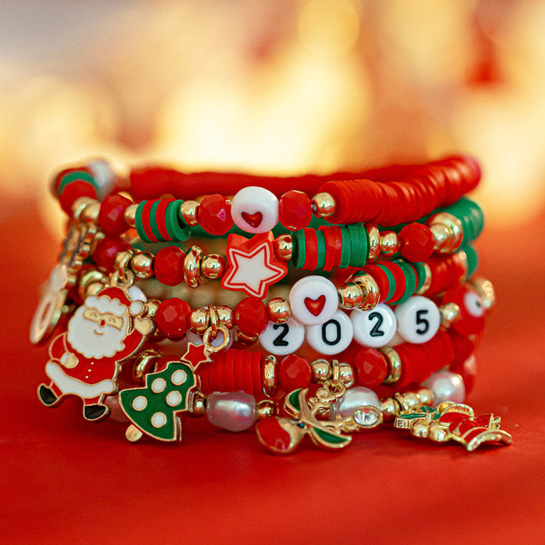 Christmas Candy Soft Ceramic CCB Bracelet Ins Wind Beaded Alloy Bracelet Set