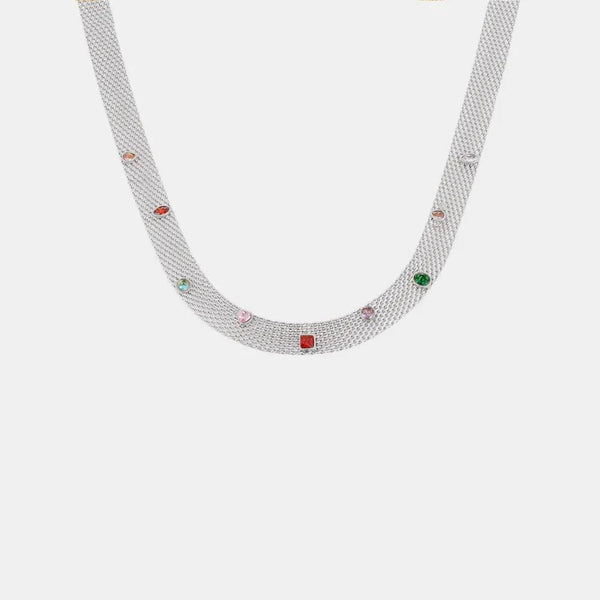 Geometric Colorful Zircon Necklace Titanium Steel PVD Plated Non Fading Jewelry