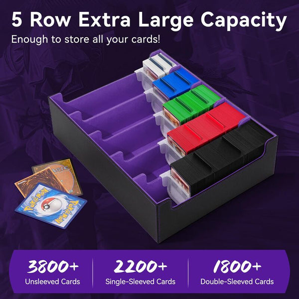 3800+ Capacity Card Storage Box. Includes 20 Dividers, 5 Supporters, Leather Magnetic Closure. Great for YuGiOh & MTG Cards.