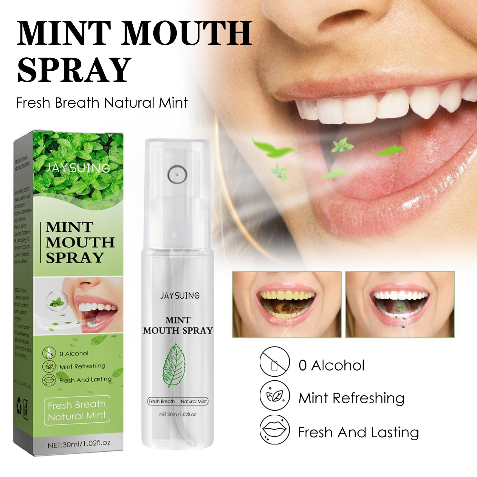 Breath Fresher, Retain Fragrance Remove Odor Portable Minty Breath Freshening Spray