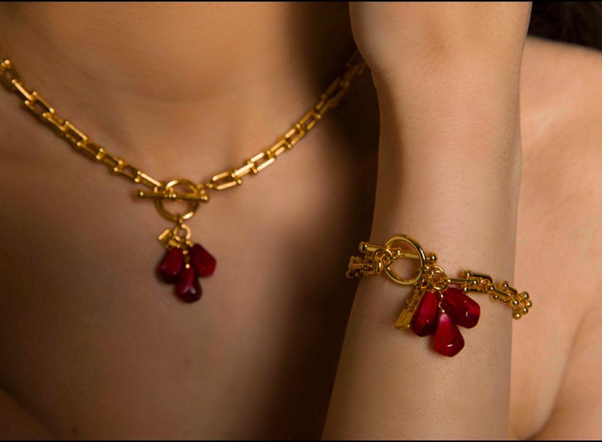 Pomegranate Seeds Necklace in Gold and Red