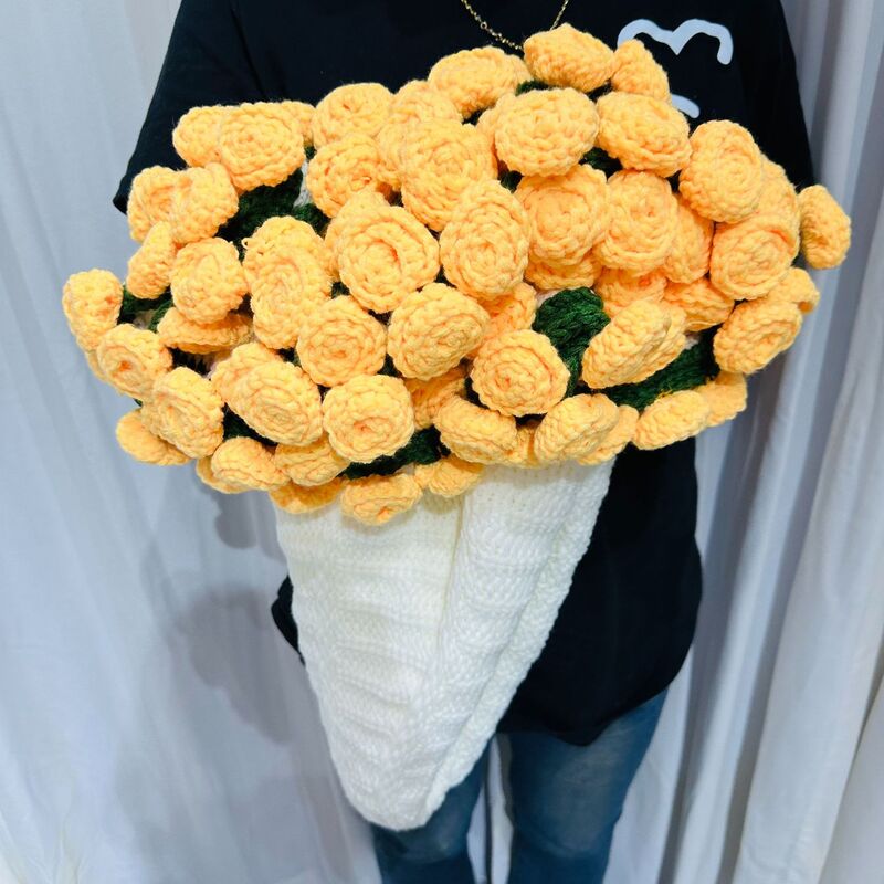 60cm New Creative Rose Bouquet Blanket (Finished), Crocheted Flower Bouquet Gift for Girlfriend