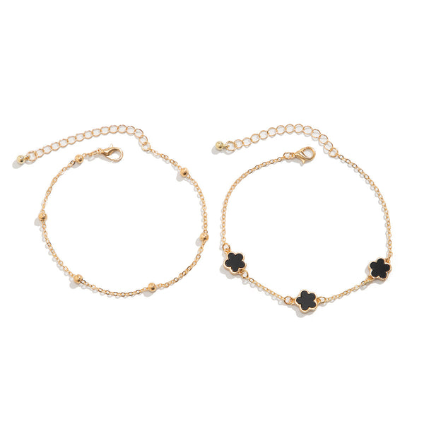 Double layer lucky five petal flower five leaf grass foot chain suit design sense flower shaped chain