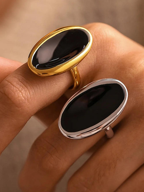 Elliptical Open Ring French Light Luxury Drip Oil Heavy Industry Casting Stainless Steel