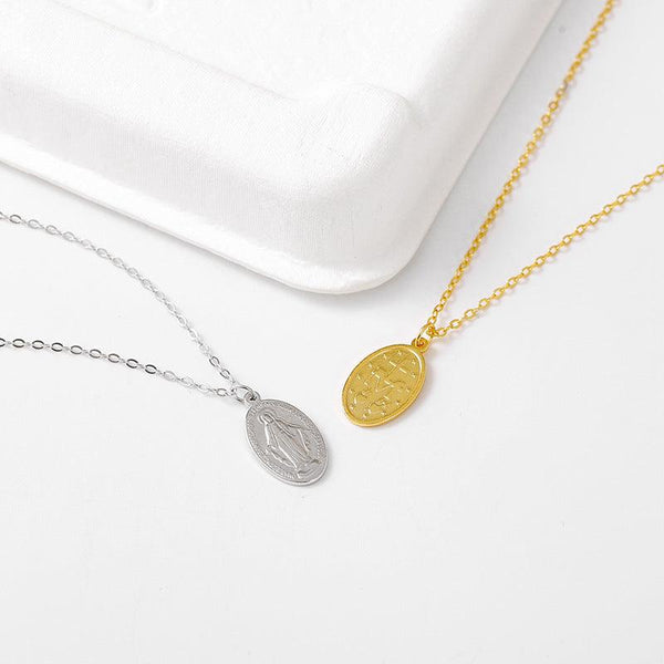Gilded Virgin Mary necklace for women 925 sterling silver Virgin Mary coin collarbone chain