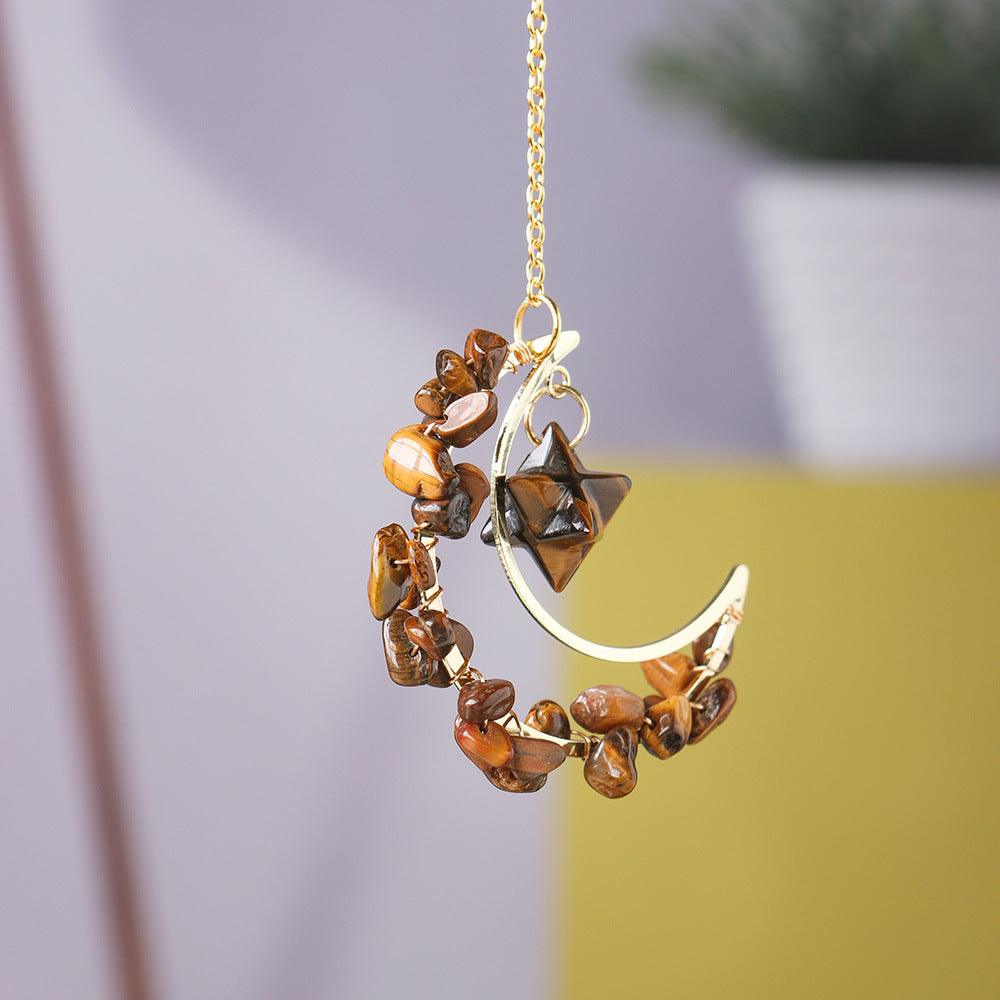 Natural crystal broken stone moon pendant Melkaba DIY woven wind chime pendant decoration crystal ornament gift