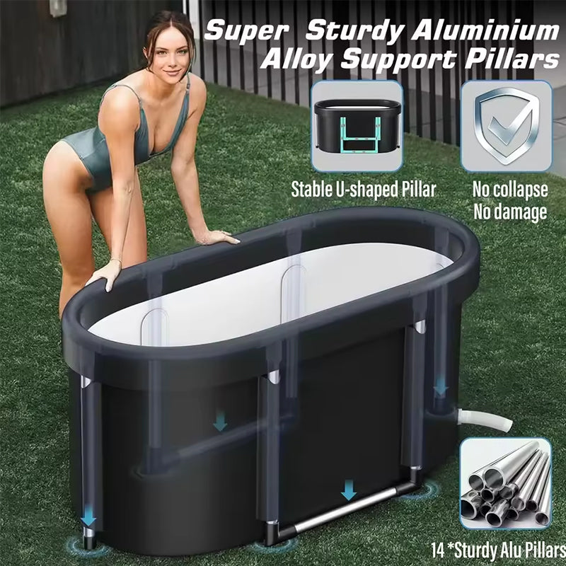 Portable multi-layer outdoor cold immersion bathtub for athletes' recovery, foldable for family use.