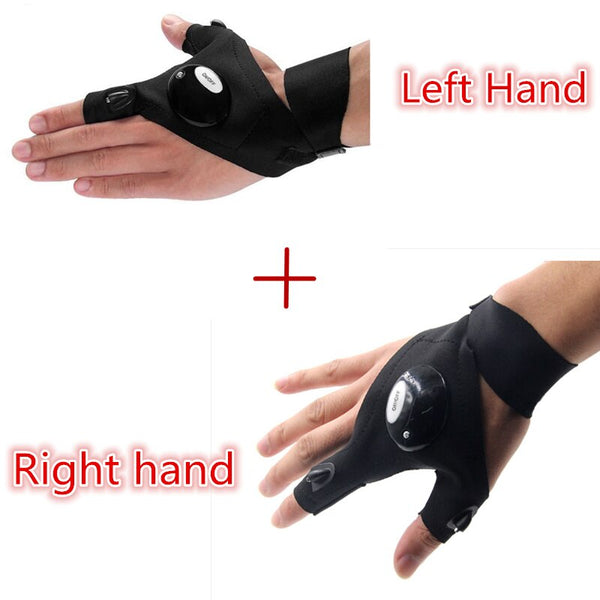 1 Pair Right and Left Multifunctional Gloves Outdoor Hiking Fingerless Gloves with LED Light Waterproof Flashlight Gloves - Gifts for You 'n Me