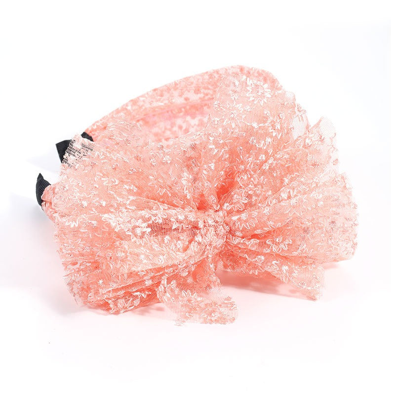 Fashionable oversized solid color lace bow headband