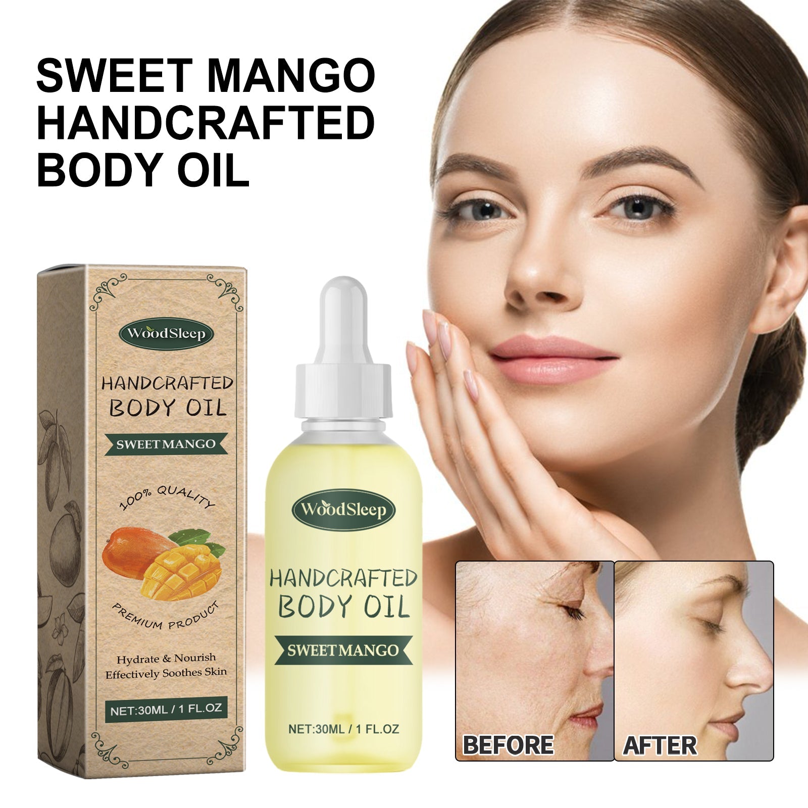 Sweet Mango Handcrafted Body Oil, Facial Skin Care Oil For Smoothing Fine Lines And Wrinkles Under Eyes