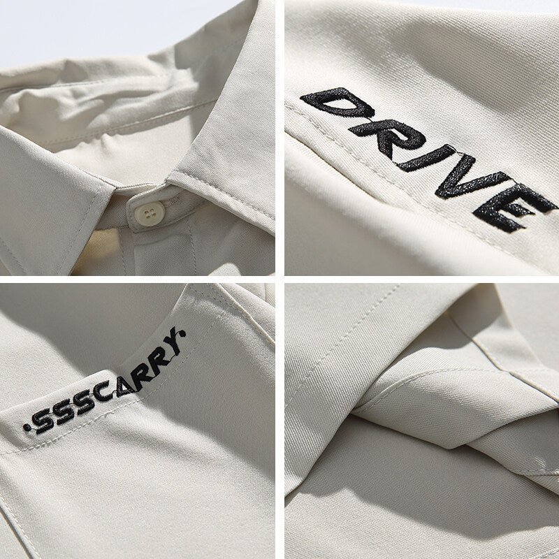 Simple letter embroidery casual short sleeved shirt men's half sleeved shirt