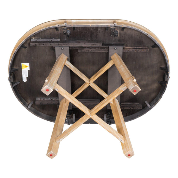 TREXM Farmhouse Round Extendable Dining Table with 16