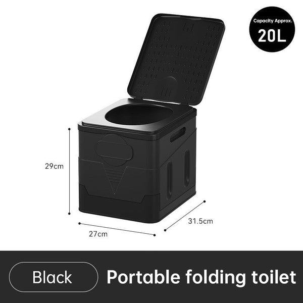 Portable folding camping toilet: adult/child use, self-contained, with lid and seat. V.I.P Digital Presence