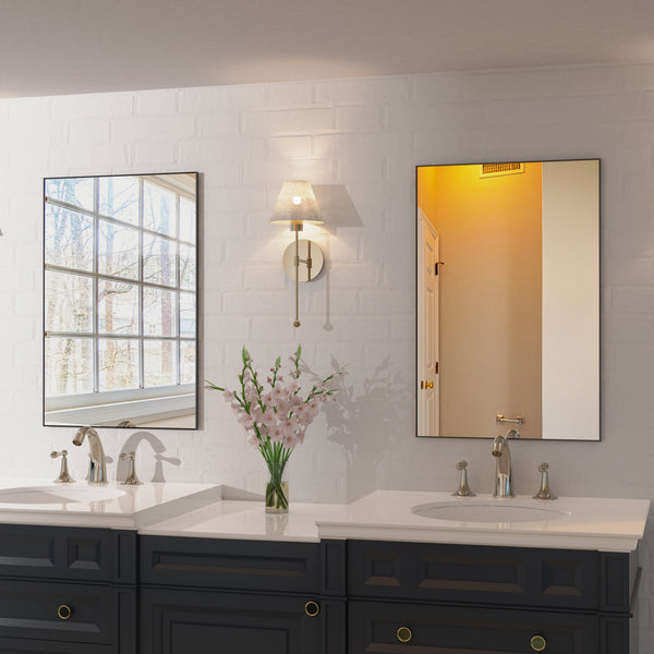 36x24 inch modern black bathroom mirror with aluminum frame decorative wall mirror suitable for living room, bedroom