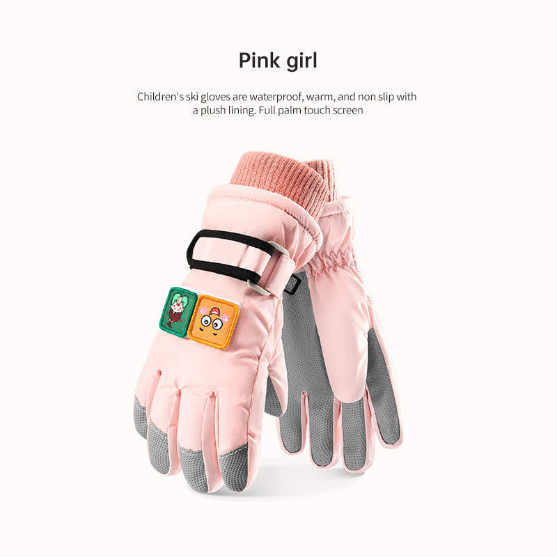 Winter children skiing gloves cycling waterproof windproof cashmere thick warm gloves children