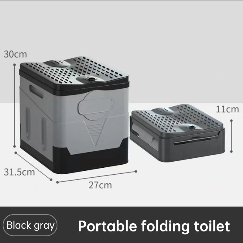 Portable folding camping toilet: adult/child use, self-contained, with lid and seat. V.I.P Digital Presence