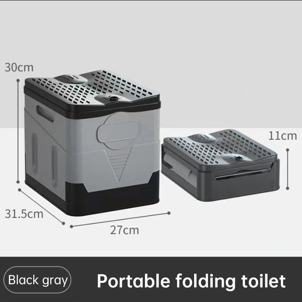 Portable folding camping toilet: adult/child use, self-contained, with lid and seat. V.I.P Digital Presence
