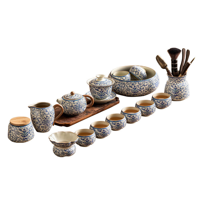 Kung Fu tea set blue and white lotus tea pot fair cup tea can ceramic lid bowl