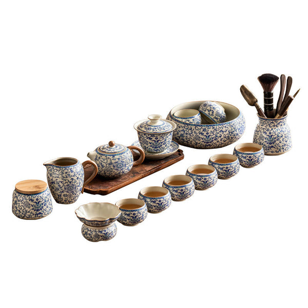 Kung Fu tea set blue and white lotus tea pot fair cup tea can ceramic lid bowl