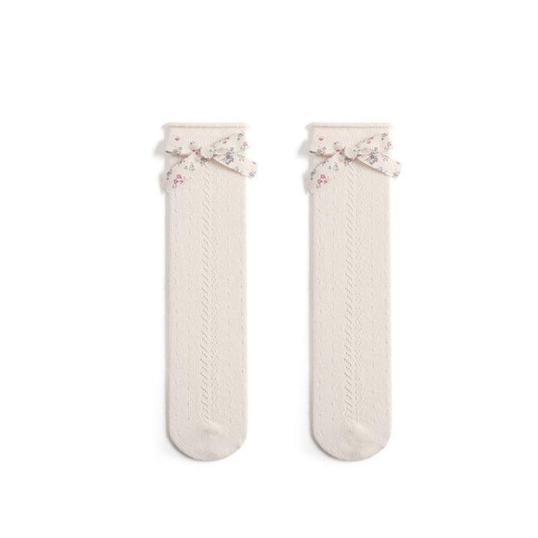 Hollow Mesh Floral Bow Princess Socks Combed Cotton Girls Stockings