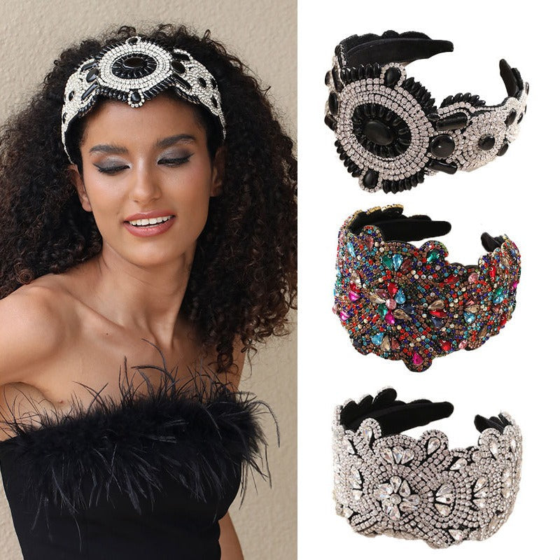 Full Sky Star Glass Diamond Wide Edge Vintage Hair Hoop