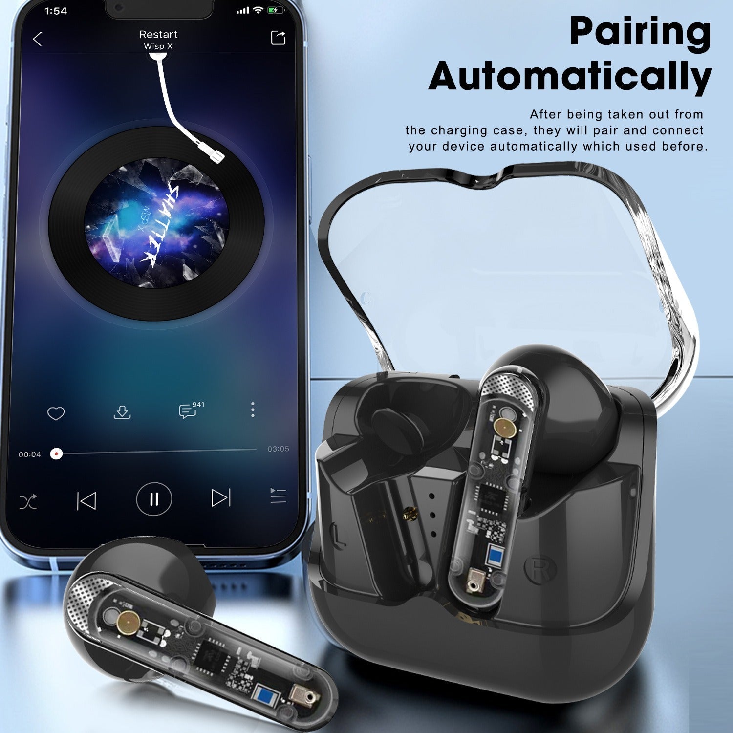 AKZ-S26 Wireless Sports Earphones Mini Transparent Shell Bluetooth Earphones TWS Lightweight Running Tpye-c Heavy Bass