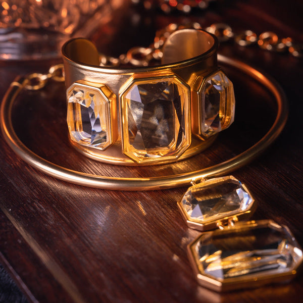 Medieval electroplated real gold full set crystal temperament high cold necklace bracelet set for women