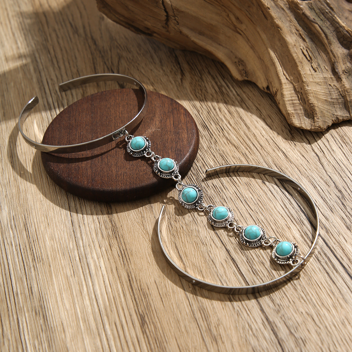 Bohemian style geometric metal arm ring Leg Chain minimalist imitation turquoise arm chain