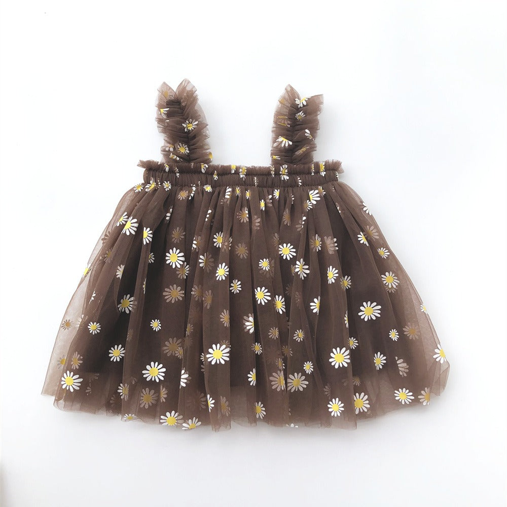 New embroidered mesh suspender dress for girls strapless fluffy princess dress