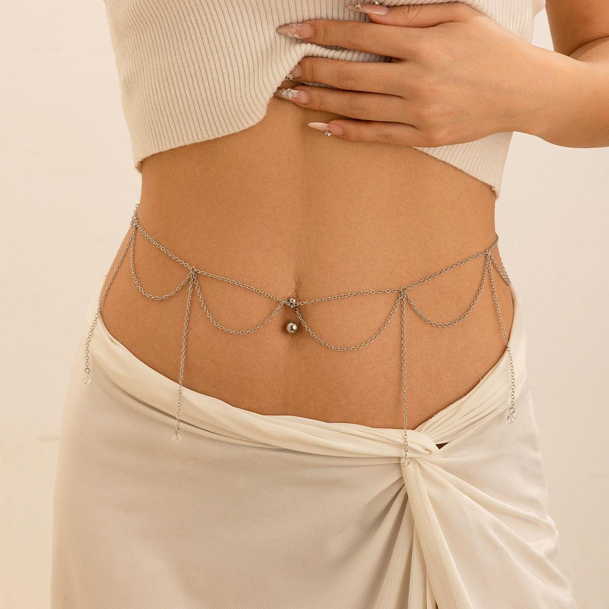 Zircon navel nail body chain sexy imitation pearl tassel chain