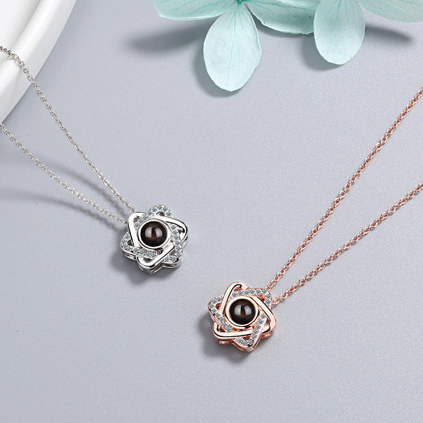 Necklace, female star pendant, 100 language projection, memories of love, short collarbone chain