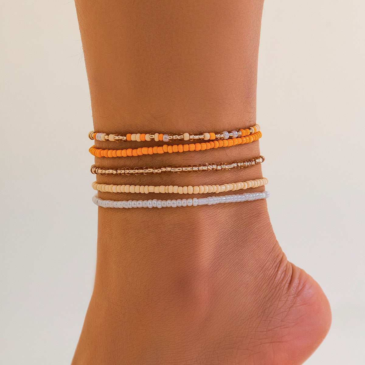 Melad color summer beach rice bead ankle chain Anklet multi-layer stacking versatile ankle chain