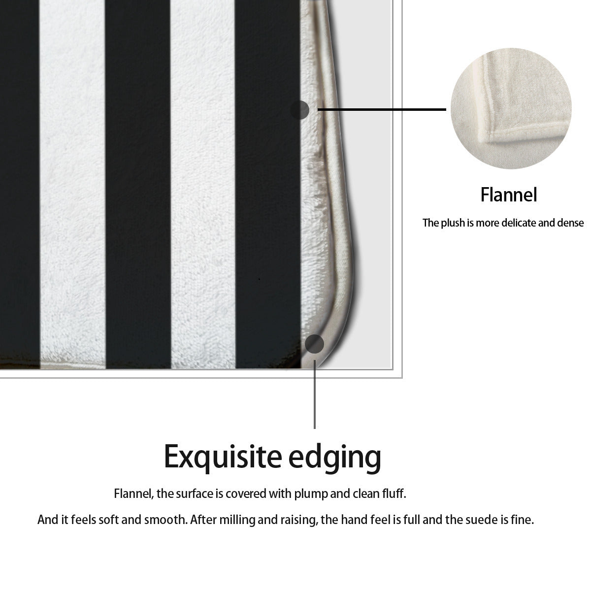 Black and White Striped Kitchen Mat – Flannel Non-Slip Floor Rug for Modern Home or Entryway