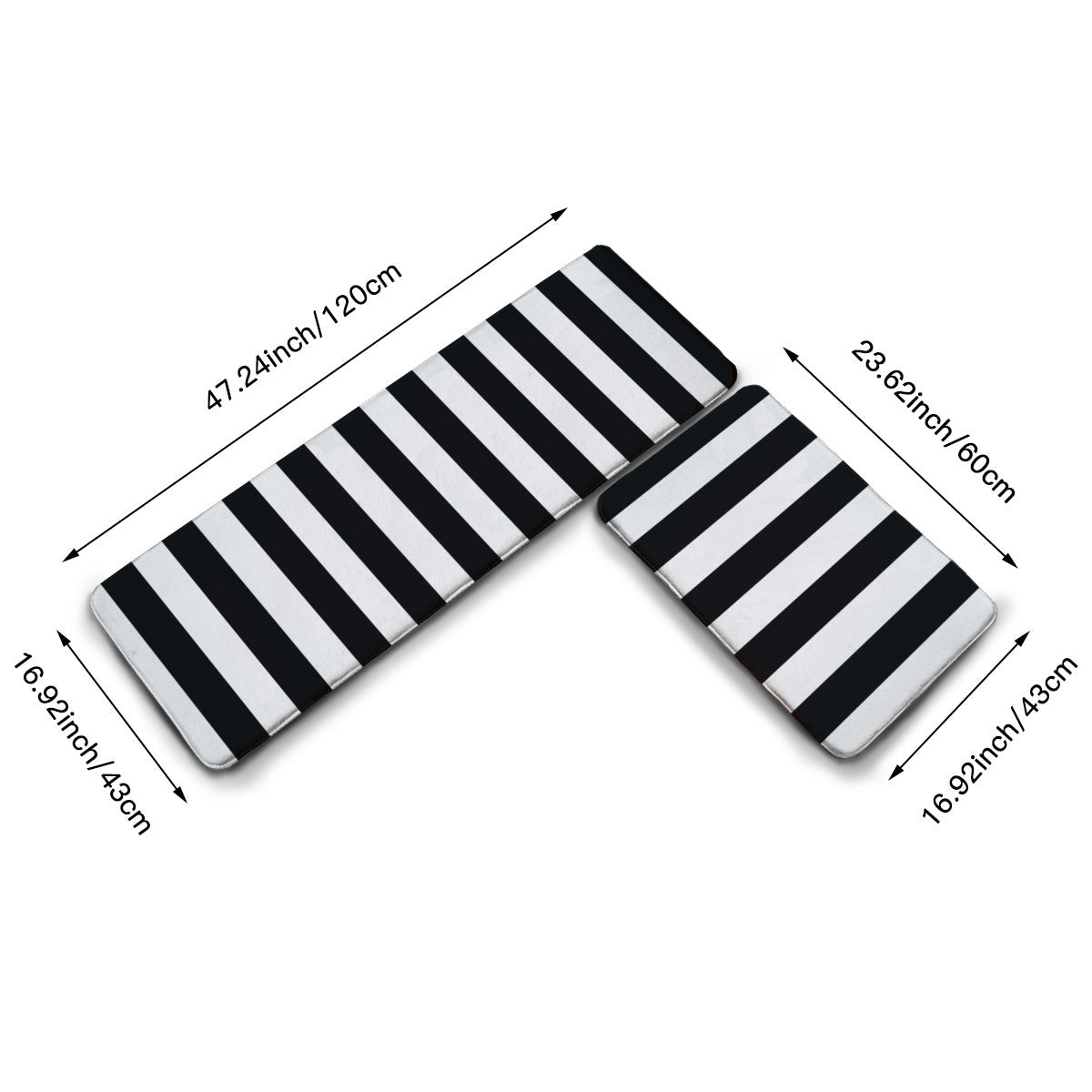 Black and White Striped Kitchen Mat – Flannel Non-Slip Floor Rug for Modern Home or Entryway