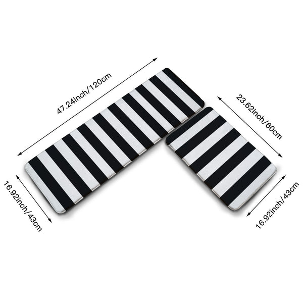 Kitchen floor mat stripes black and white